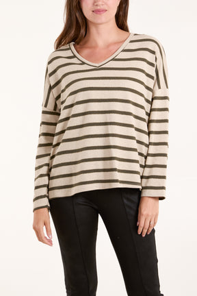 Gold Embroidered Striped V-Neck Top