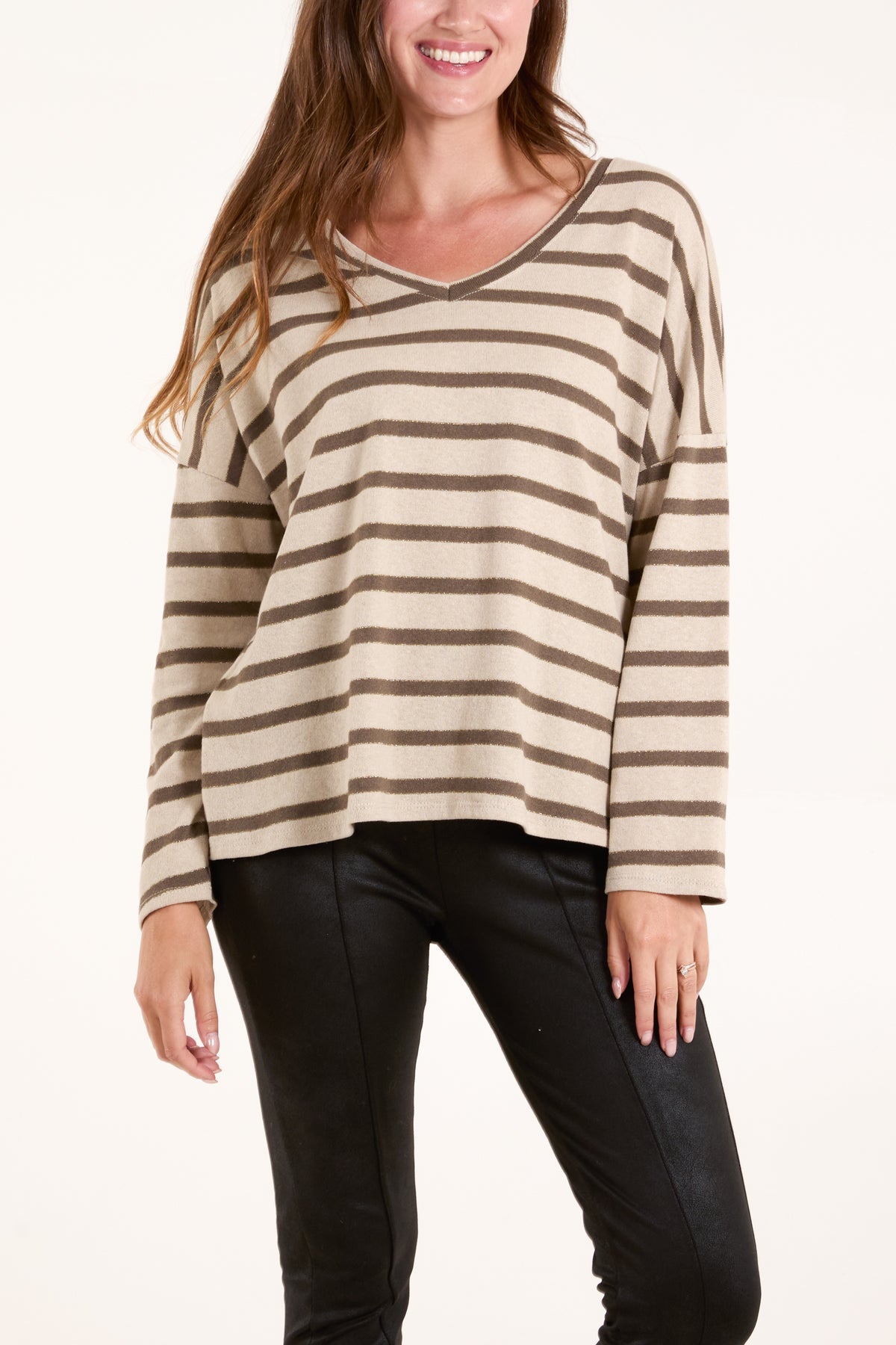 Gold Embroidered Striped V-Neck Top