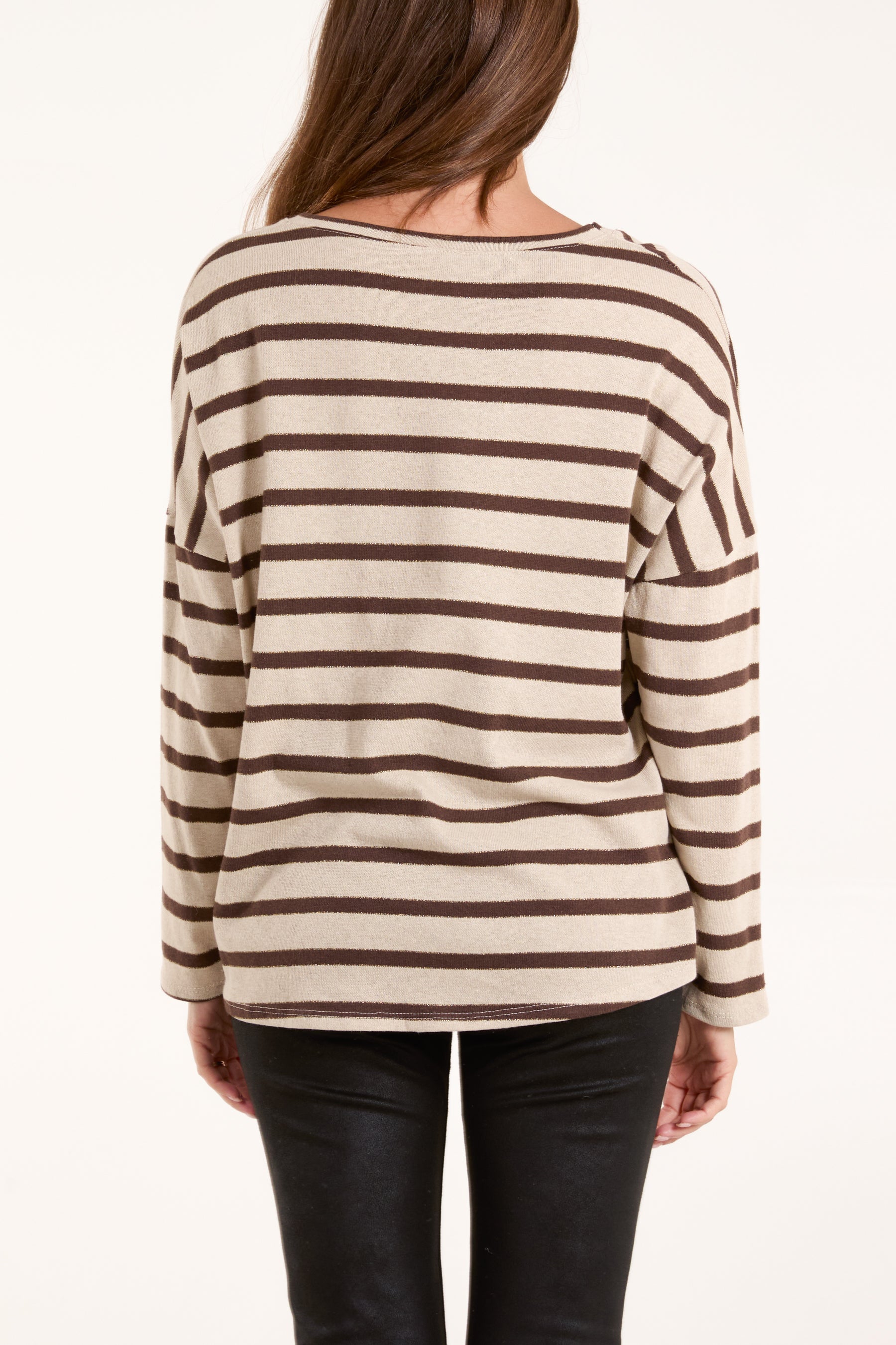 Gold Embroidered Striped V-Neck Top