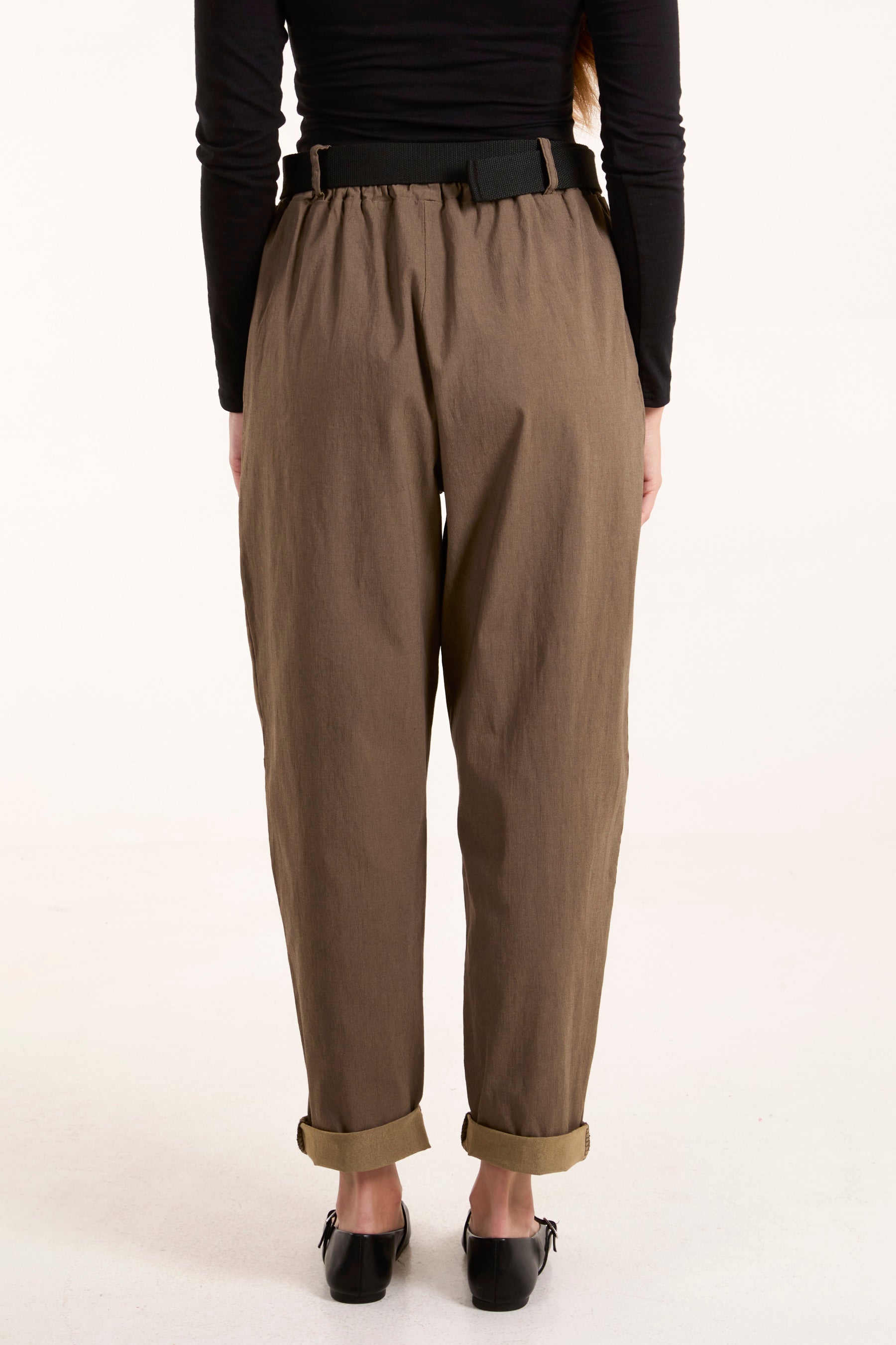 Woven Belt Cuffed Trousers