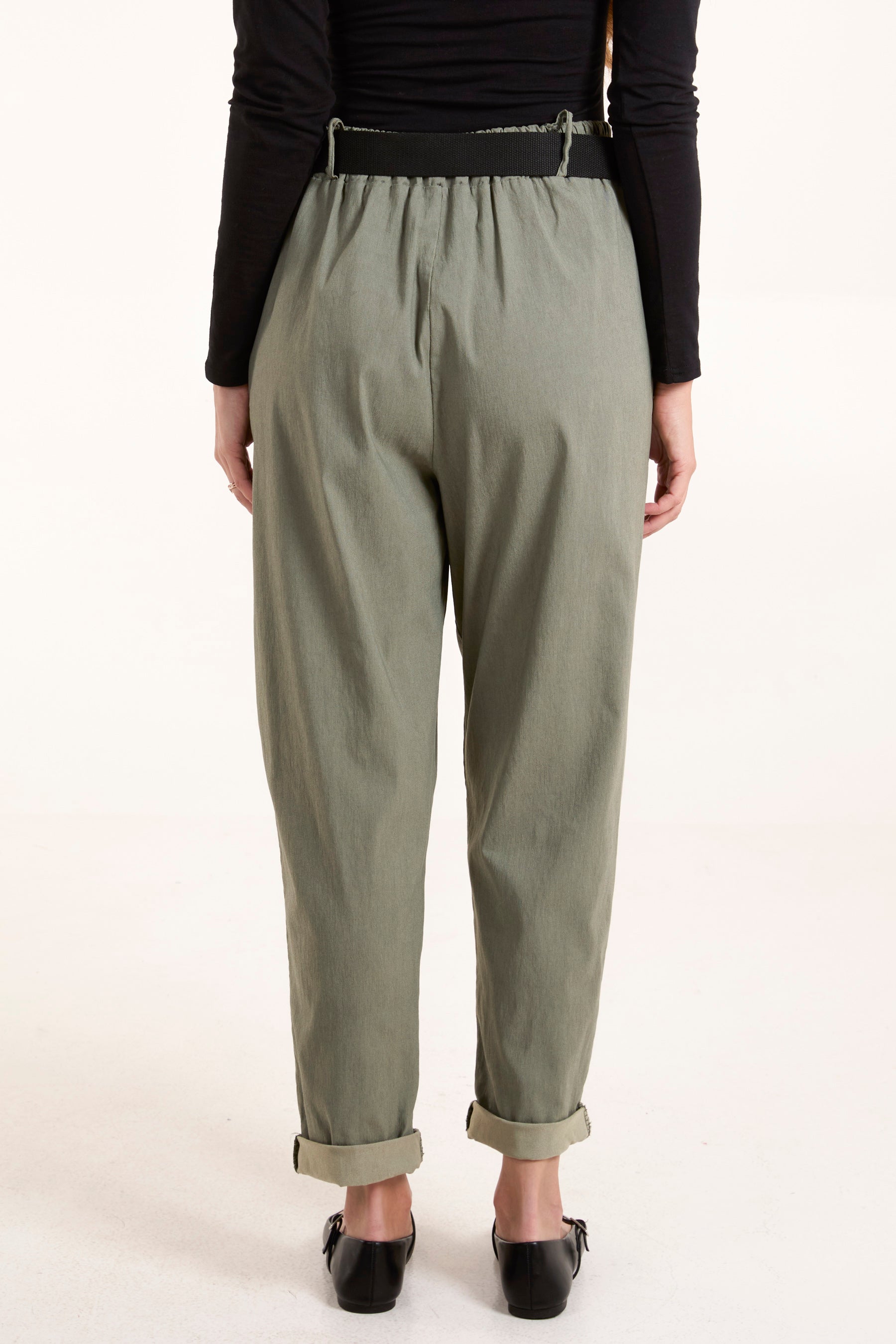 Woven Belt Cuffed Trousers