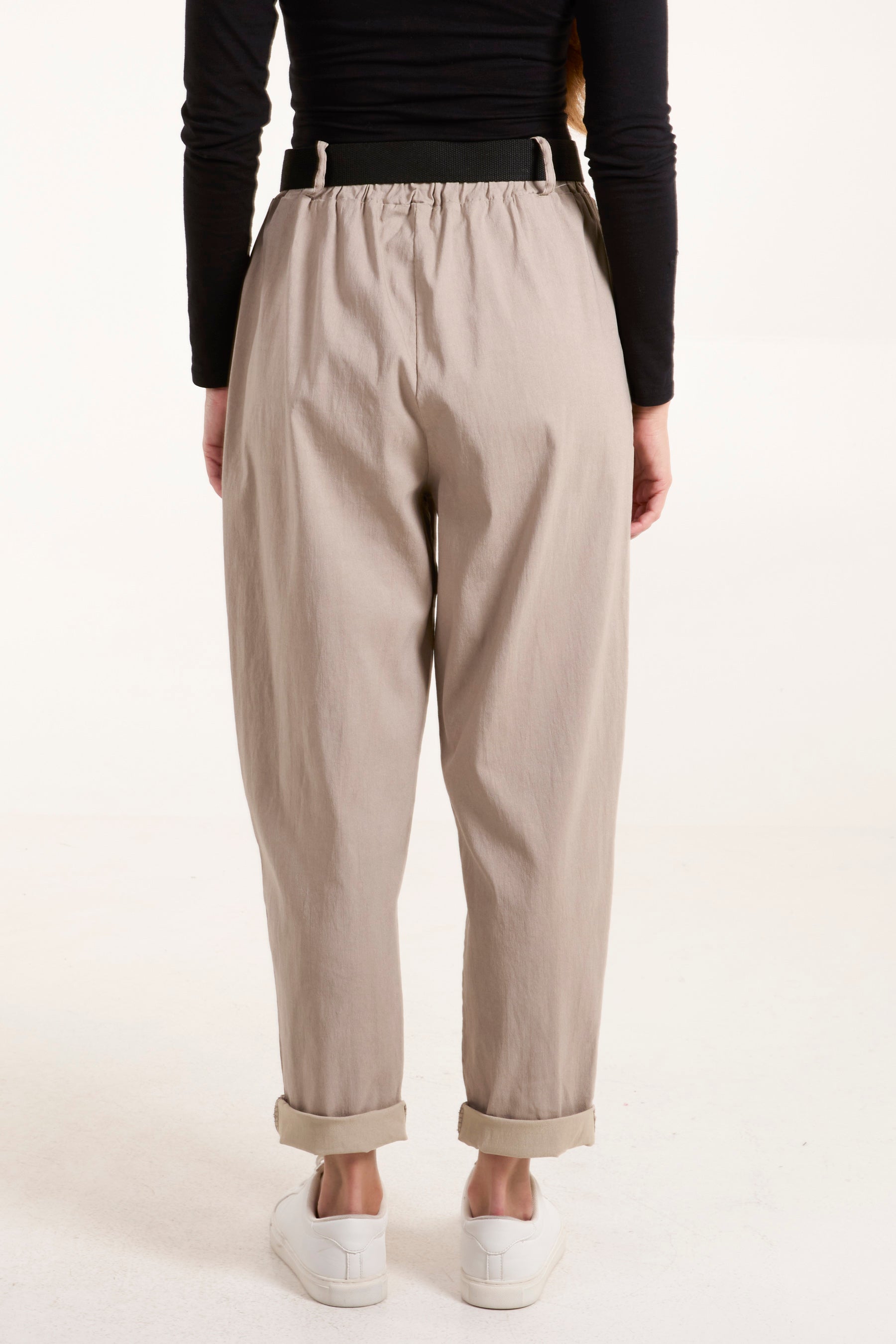 Woven Belt Cuffed Trousers