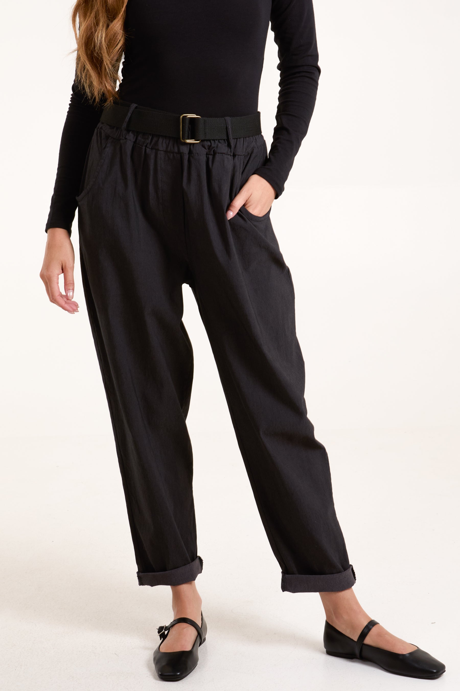 Woven Belt Cuffed Trousers