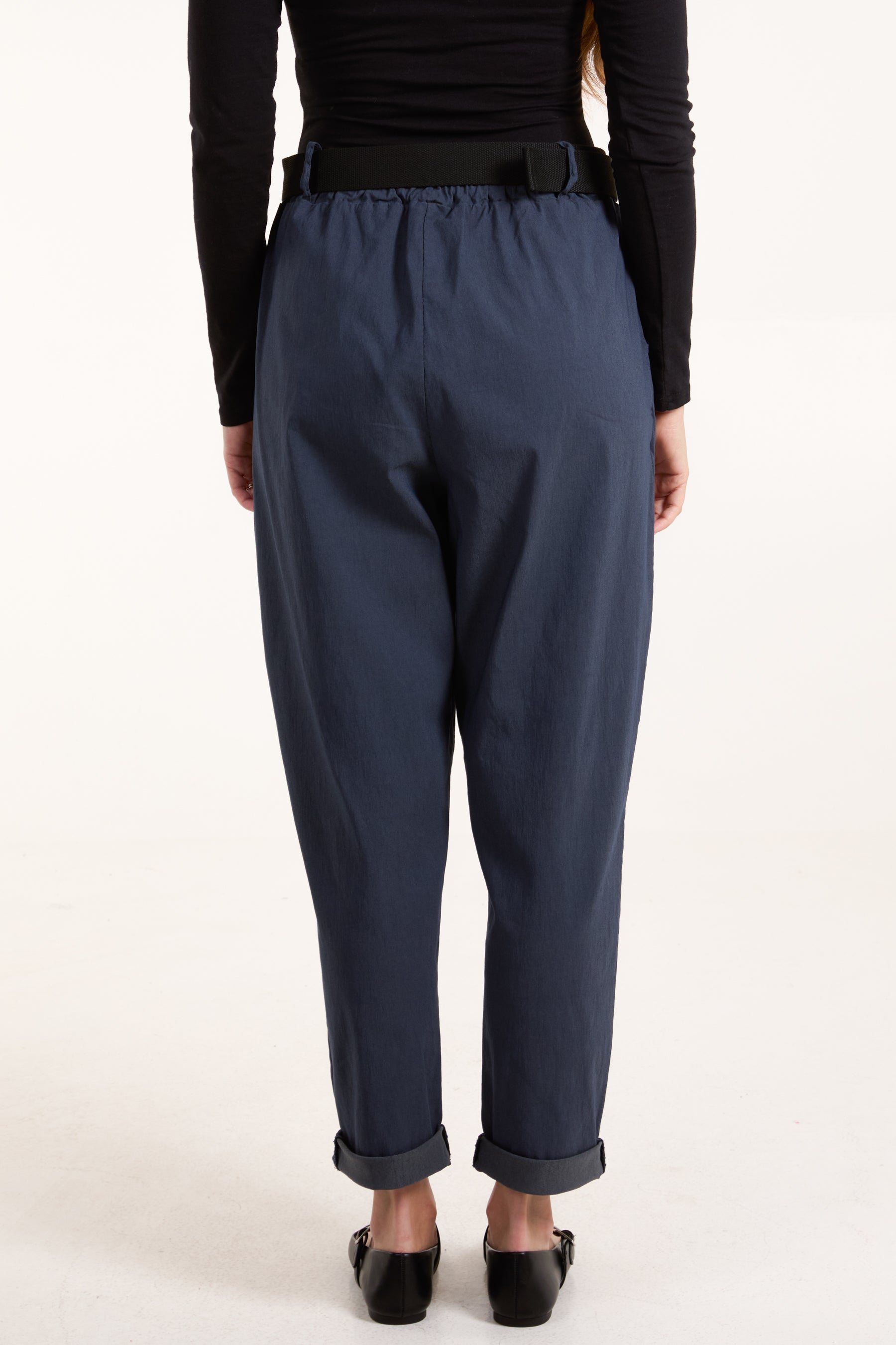 Woven Belt Cuffed Trousers