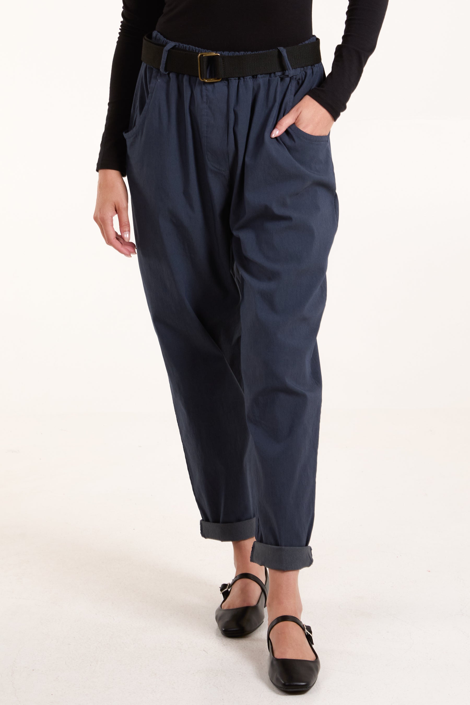 Woven Belt Cuffed Trousers