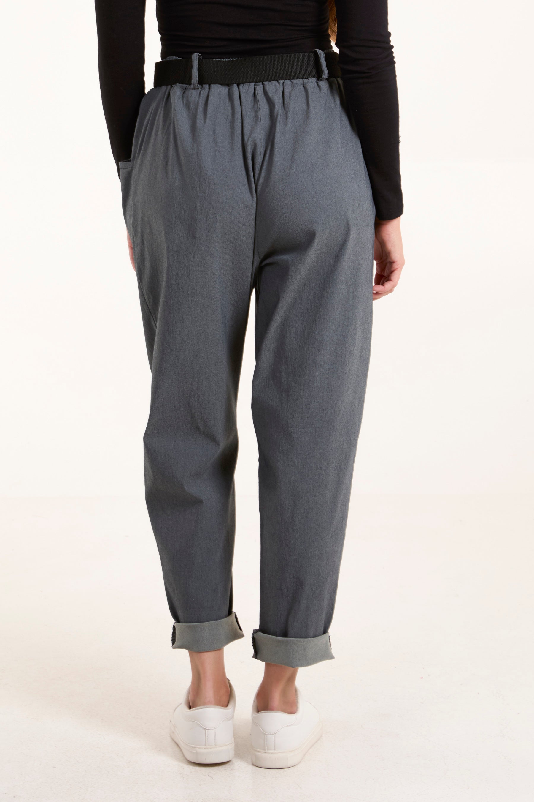 Woven Belt Cuffed Trousers