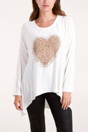 Embellished Leopard Heart Longline Top