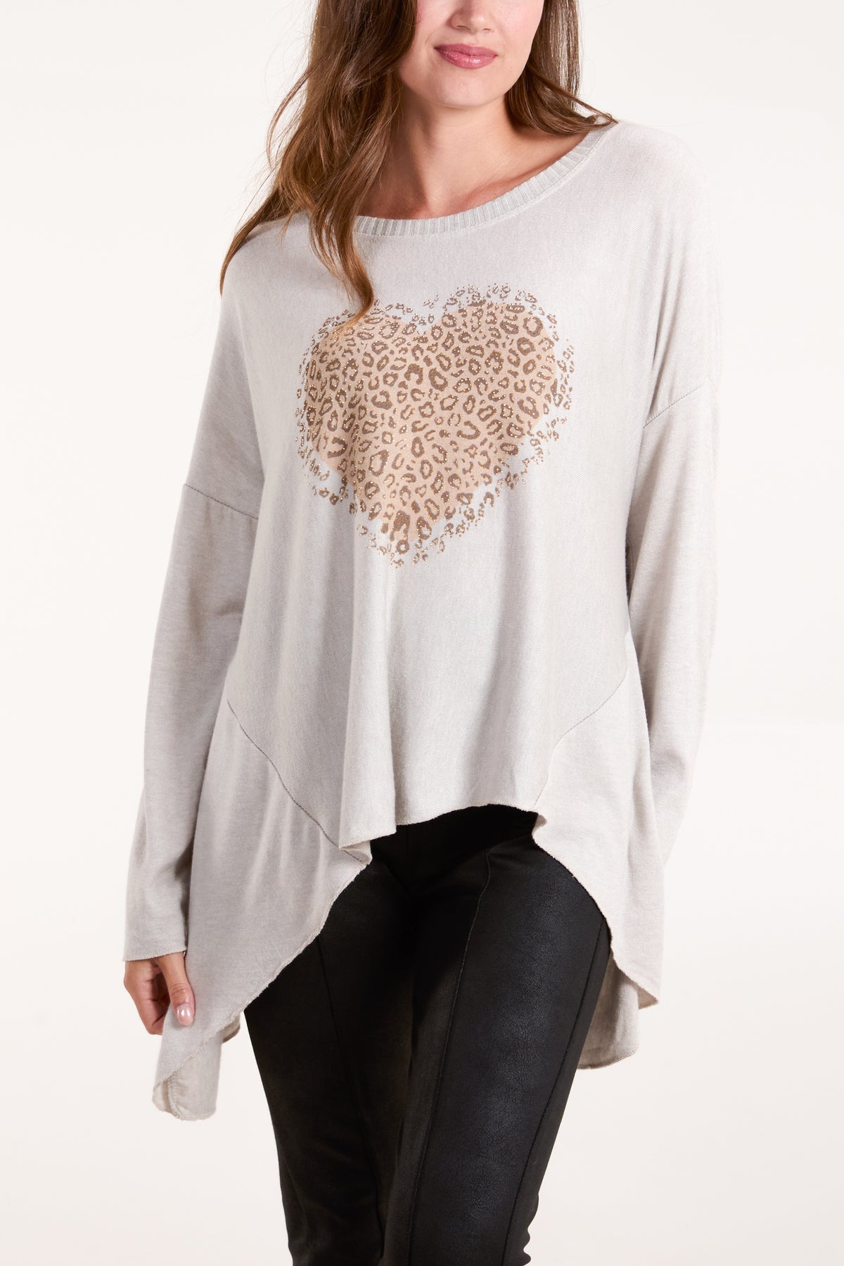 Embellished Leopard Heart Longline Top