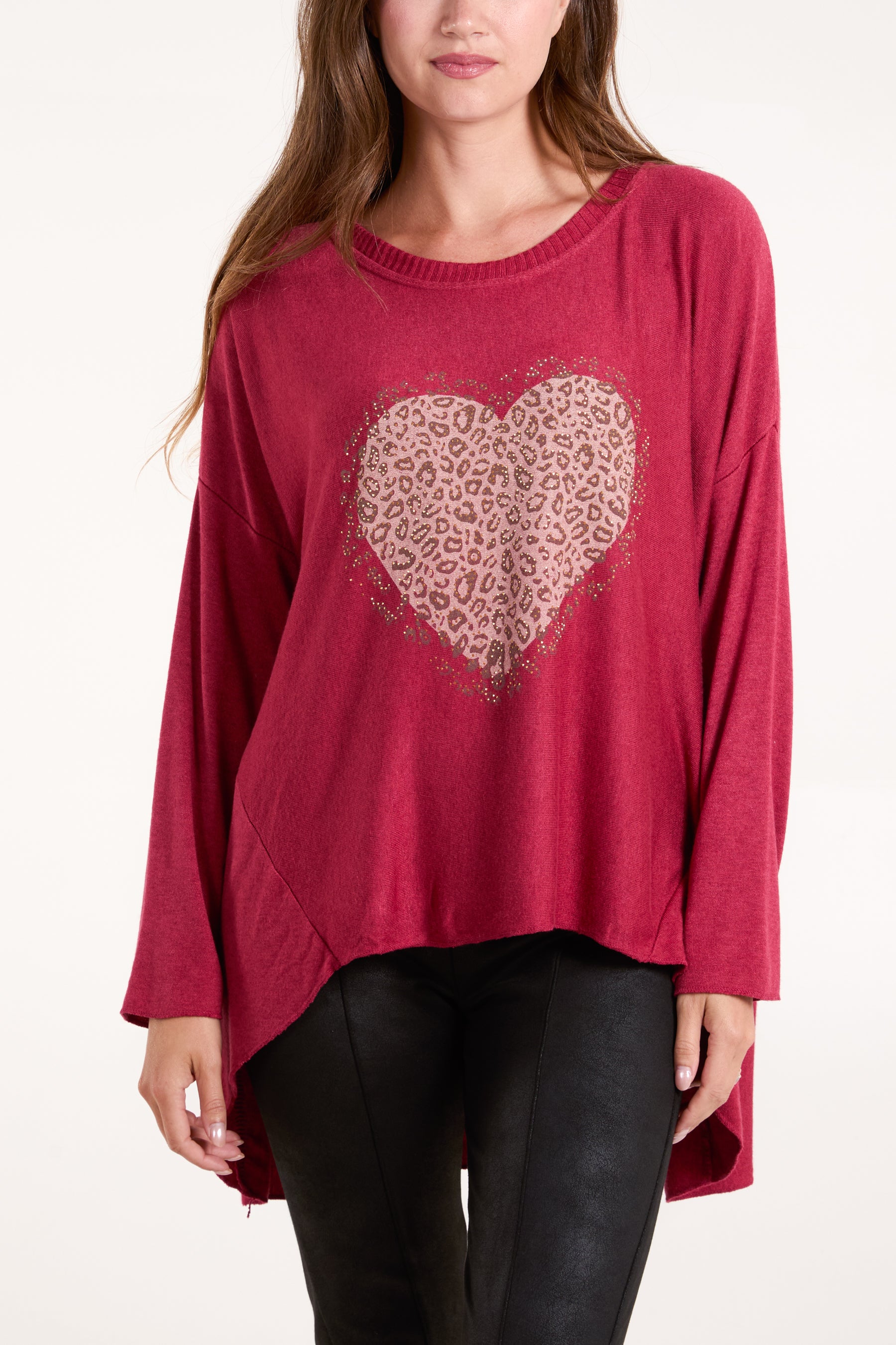 Embellished Leopard Heart Longline Top