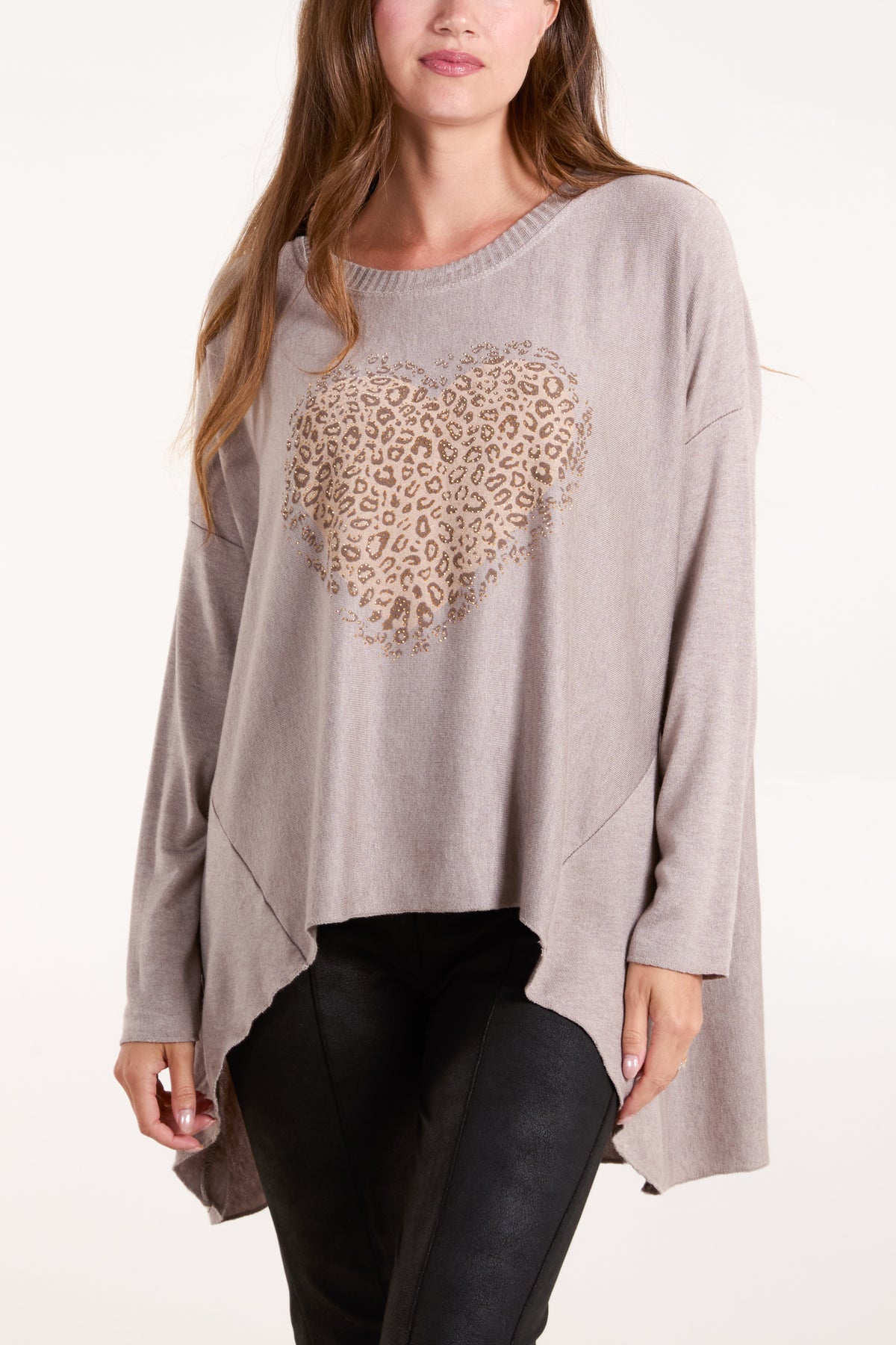 Embellished Leopard Heart Longline Top