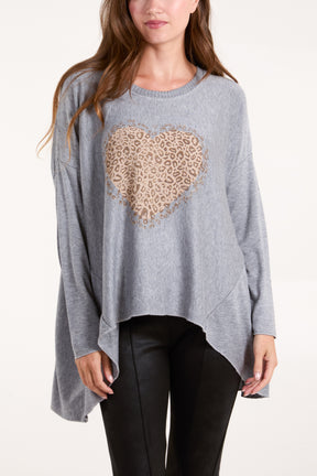 Embellished Leopard Heart Longline Top