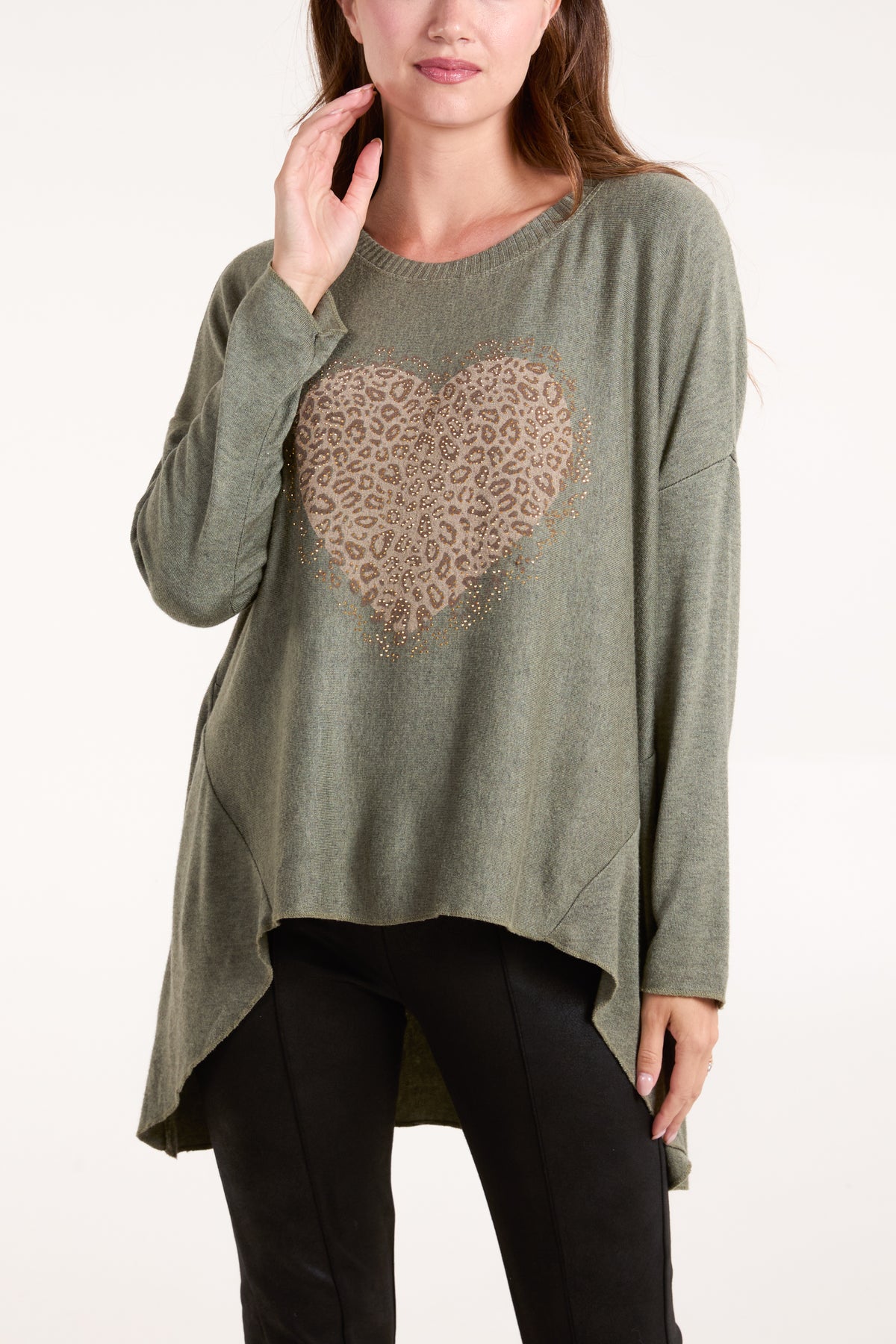 Embellished Leopard Heart Longline Top