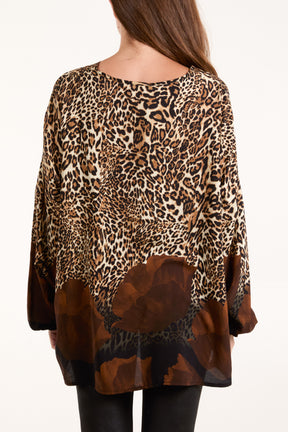 Leopard Print & Flower V-Neck Top