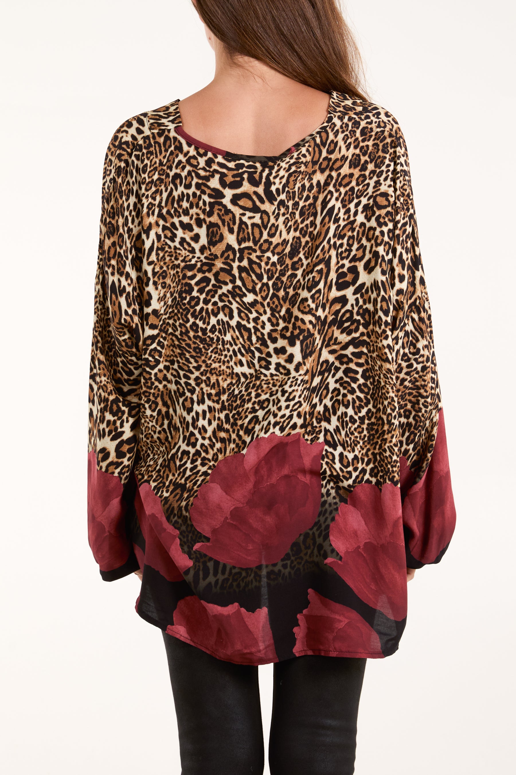 Leopard Print & Flower V-Neck Top