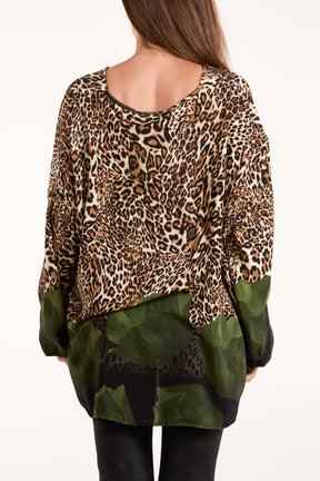 Leopard Print & Flower V-Neck Top