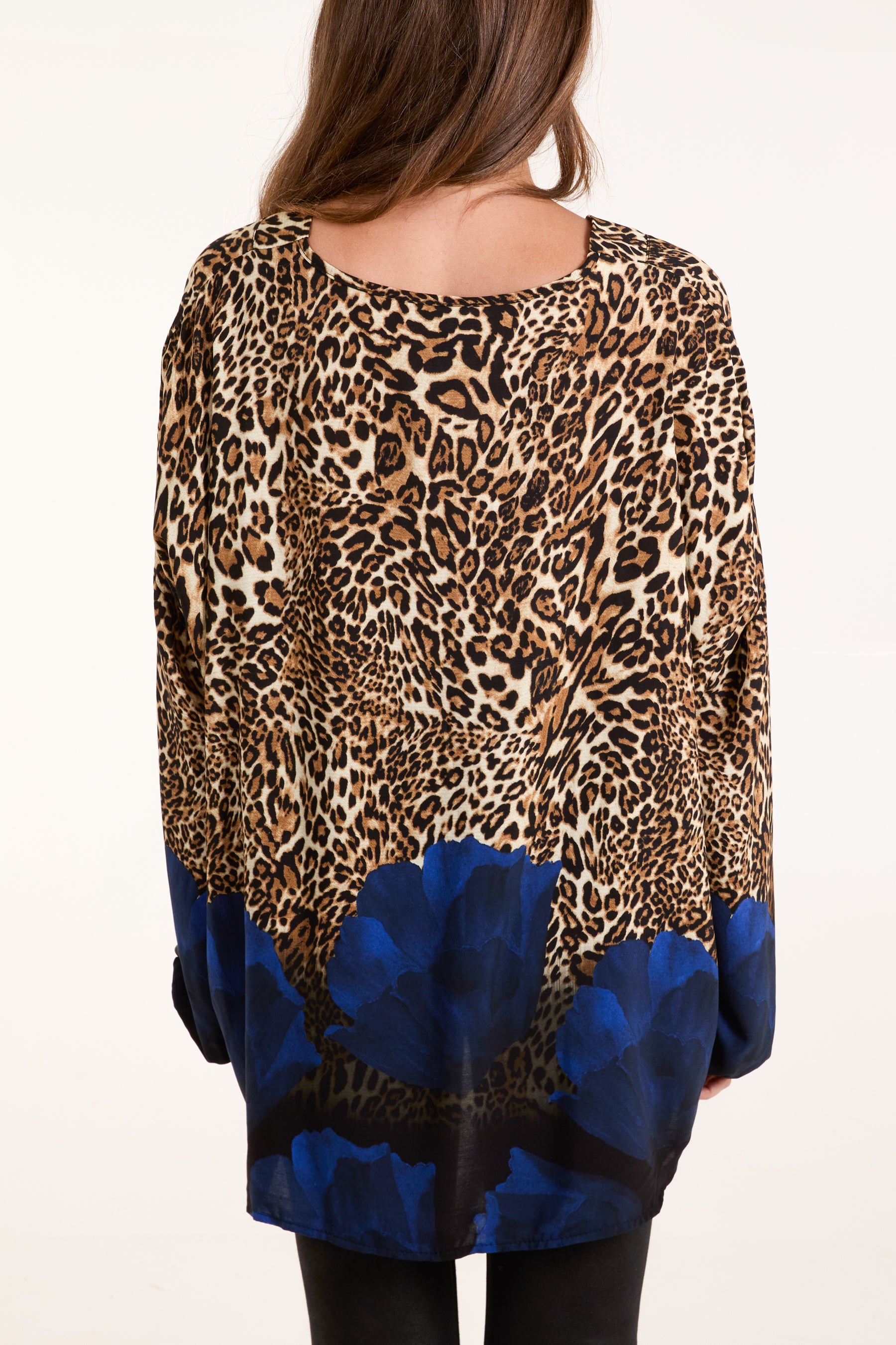 Leopard Print & Flower V-Neck Top