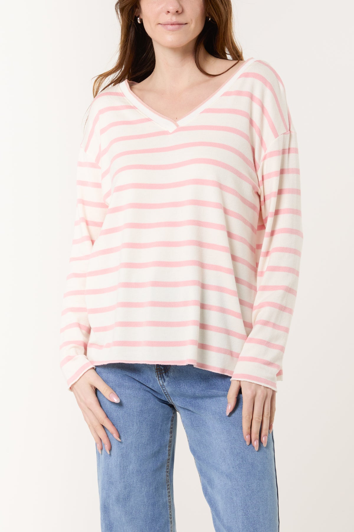 V-Neck Striped Long Sleeve Top