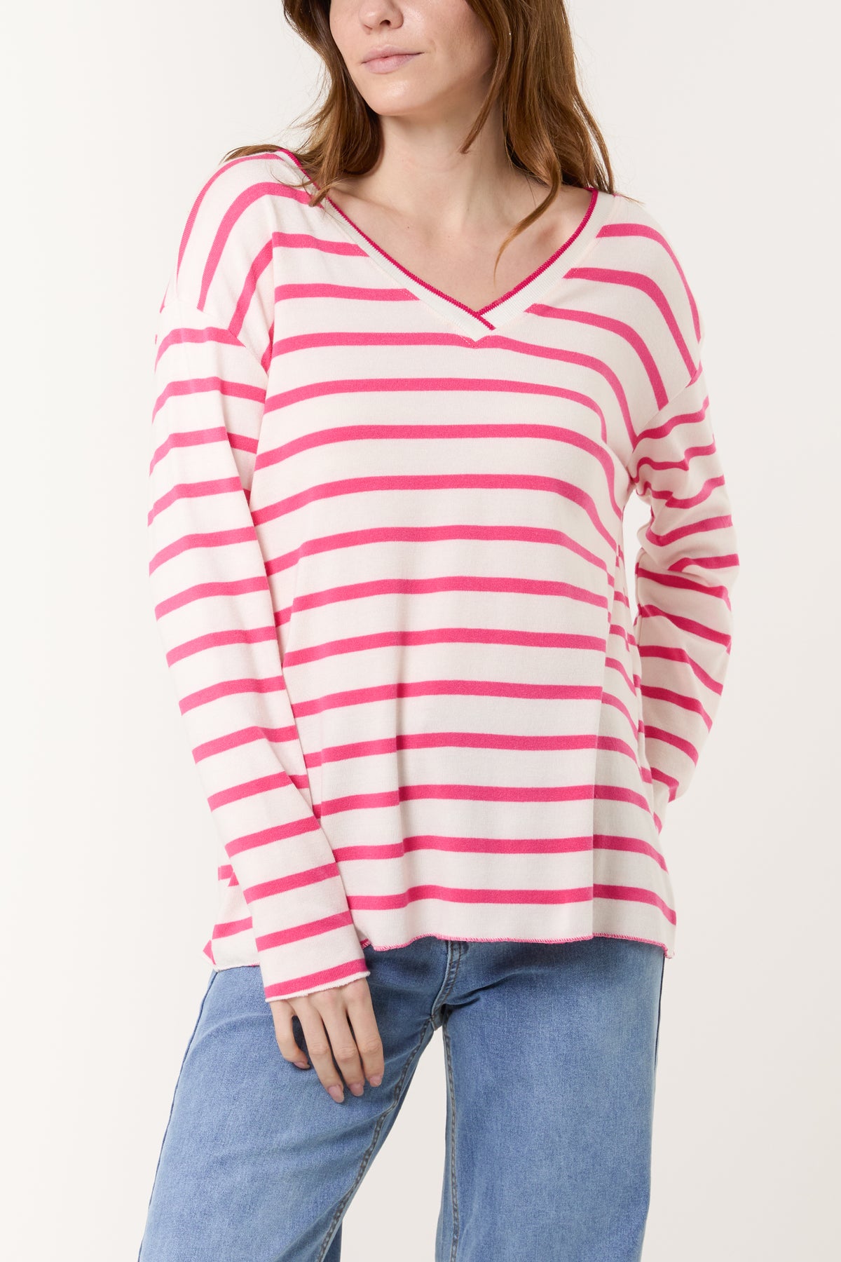 V-Neck Striped Long Sleeve Top