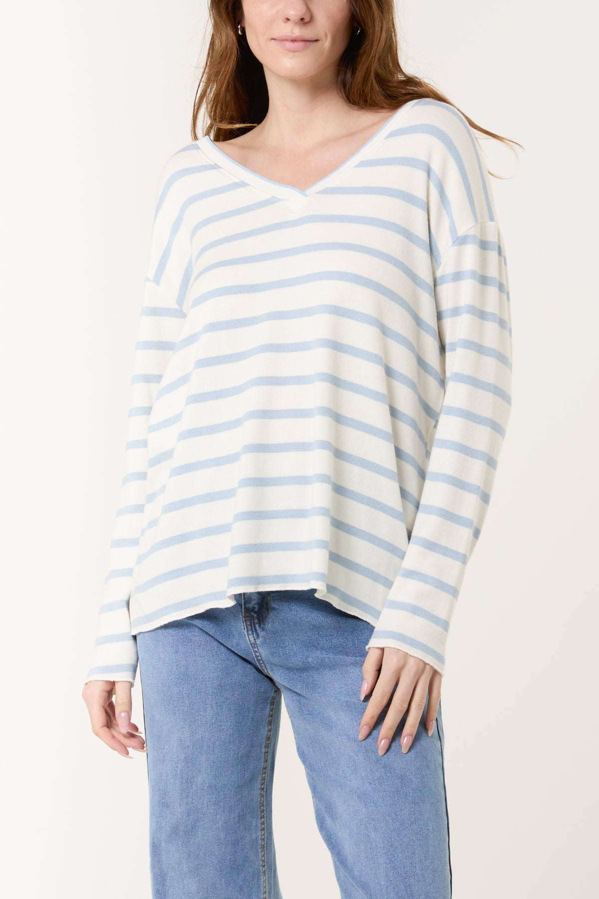 V-Neck Striped Long Sleeve Top