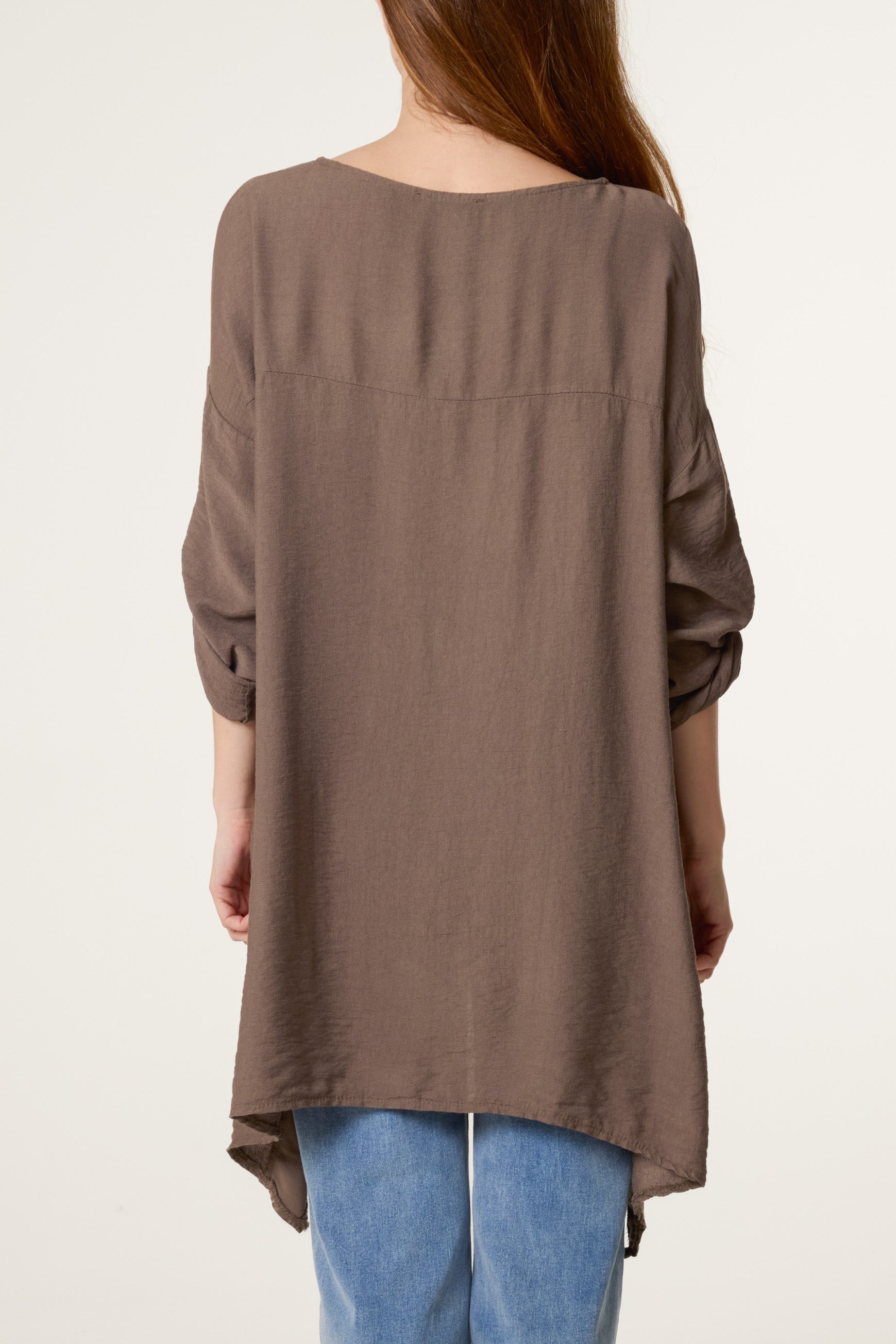 High Low Satin Trim & Pocket Top