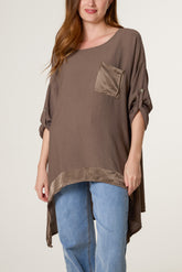 High Low Satin Trim & Pocket Top