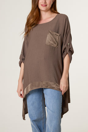 High Low Satin Trim & Pocket Top