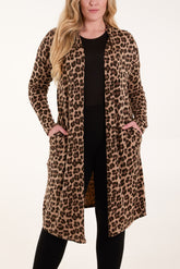 Leopard Longline Pockets Cardigan