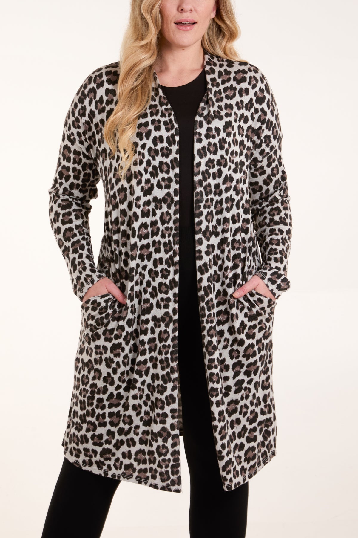 Leopard Longline Pockets Cardigan