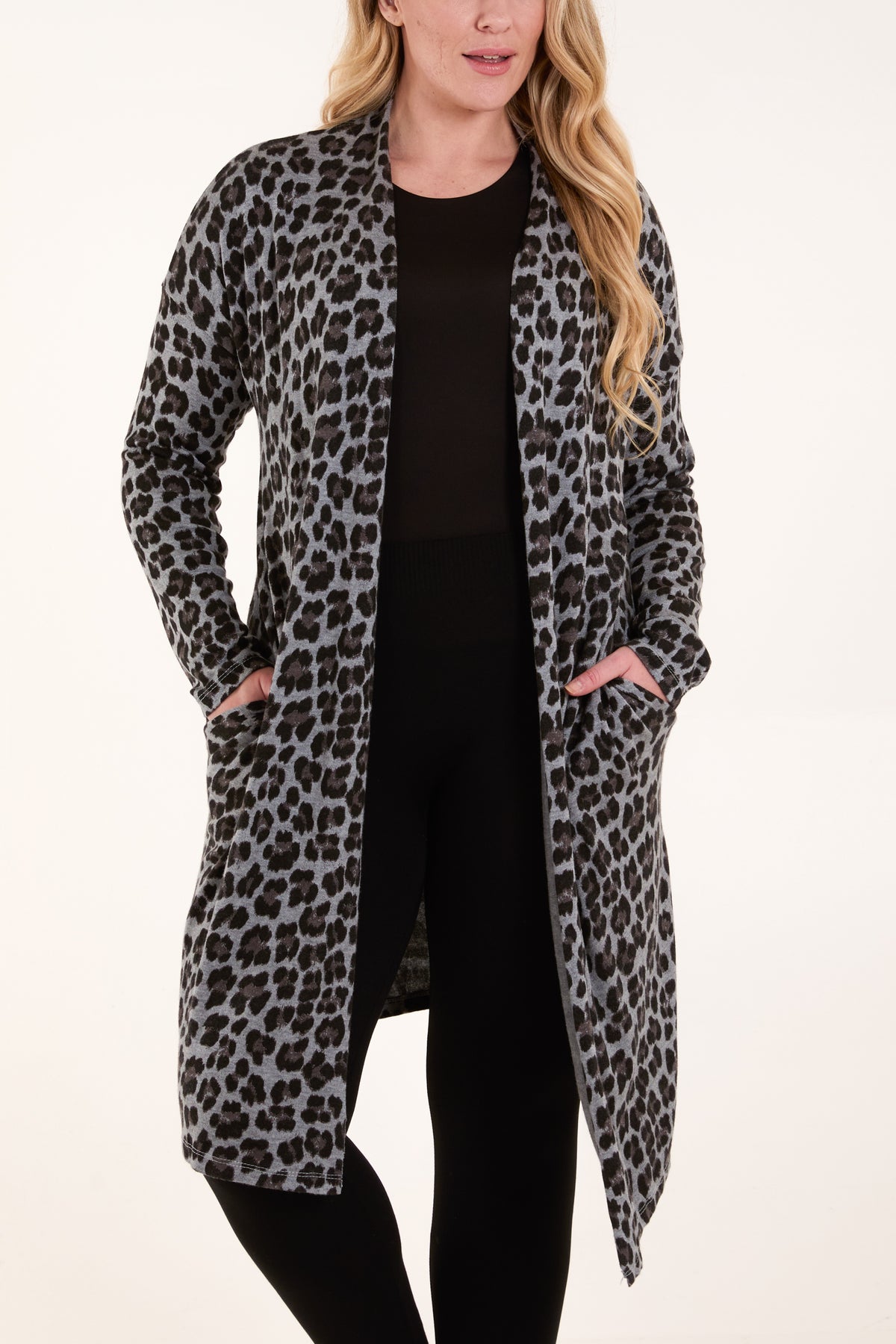 Leopard Longline Pockets Cardigan