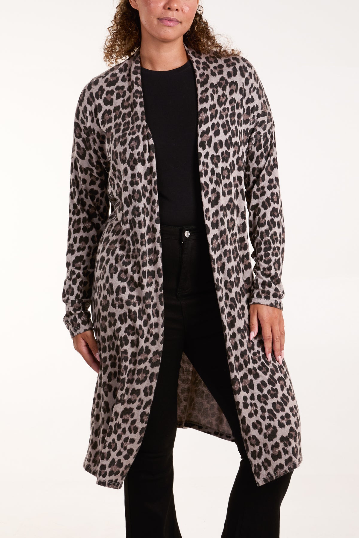 Leopard Longline Pockets Cardigan