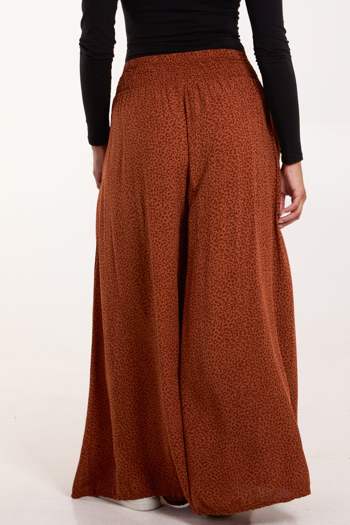 Elasticated Waist Leopard Wide Leg Trouser