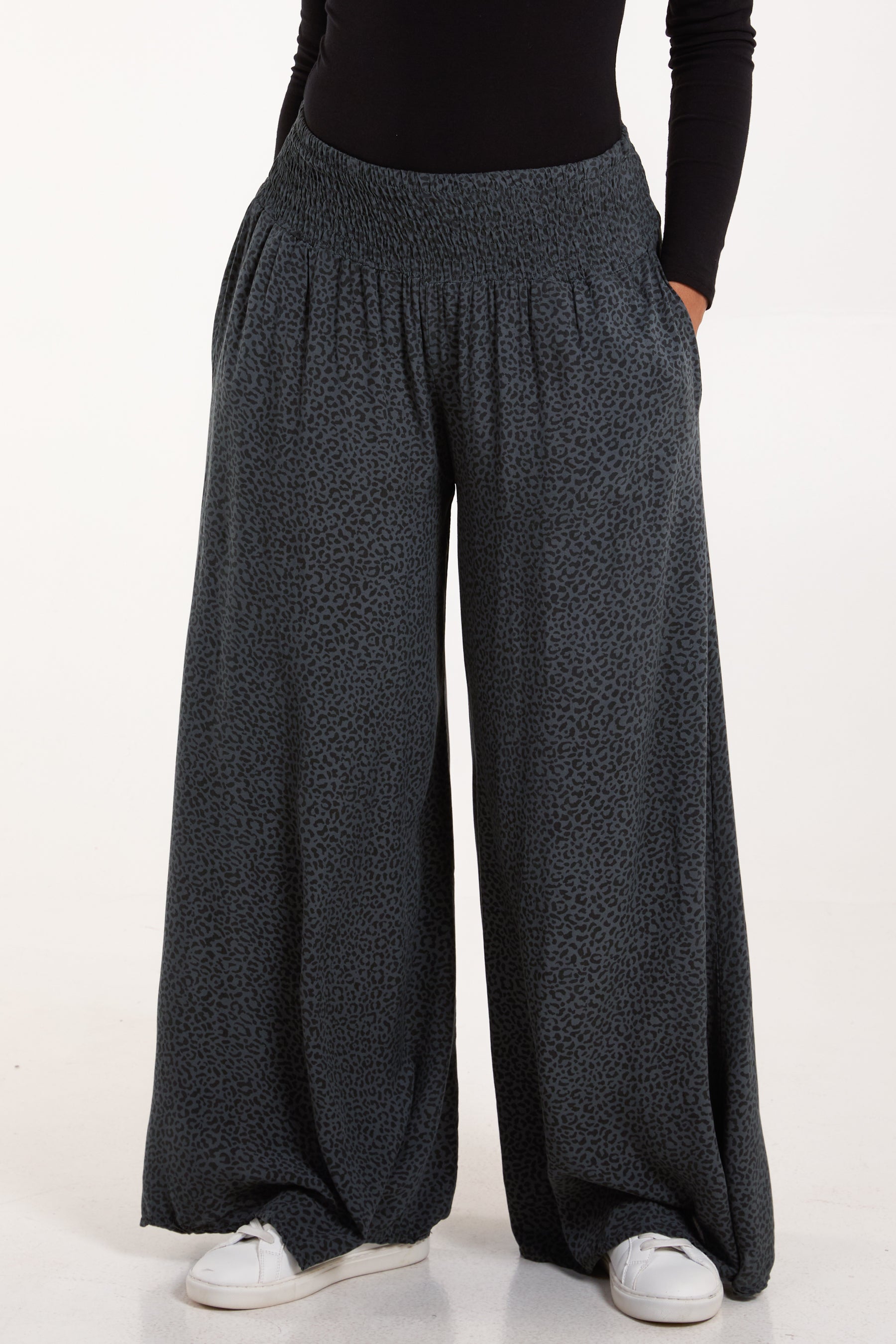 Elasticated Waist Leopard Wide Leg Trouser