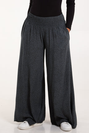 Elasticated Waist Leopard Wide Leg Trouser