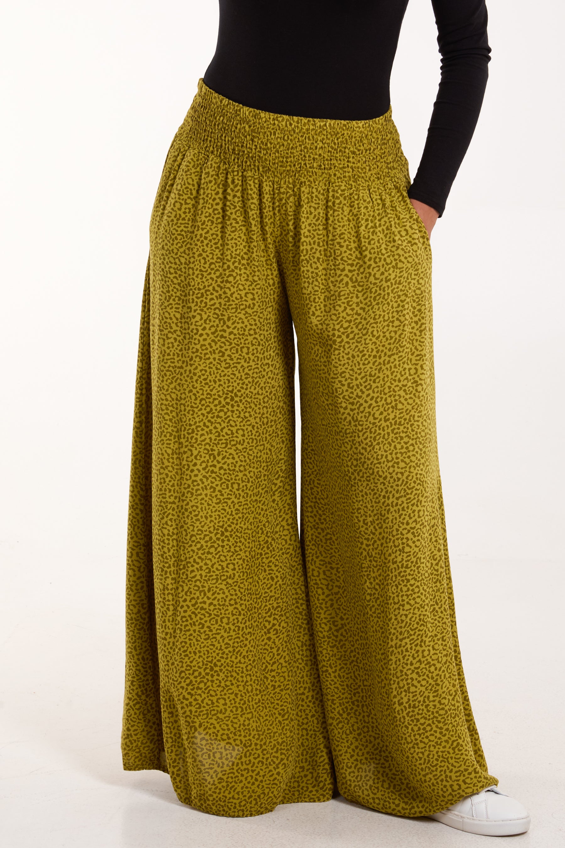 Elasticated Waist Leopard Wide Leg Trouser