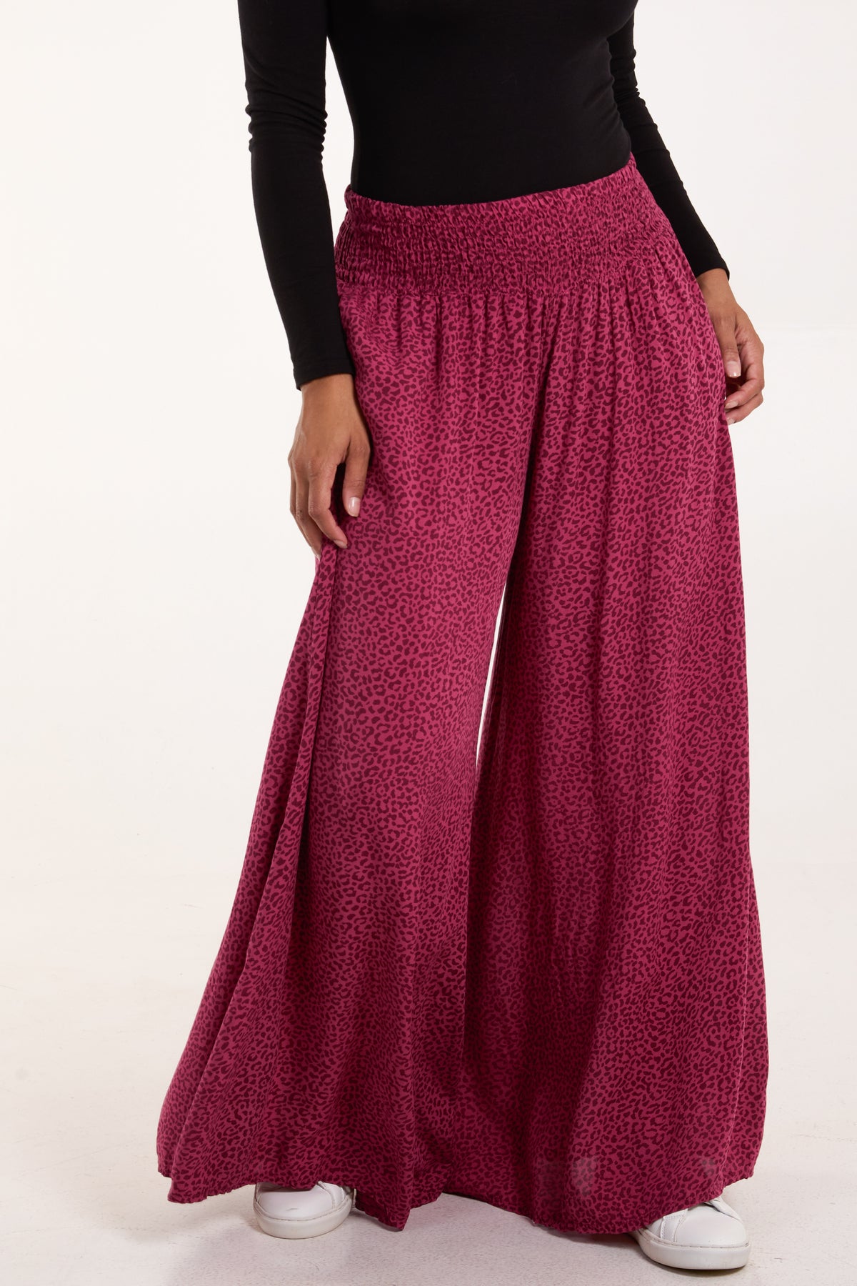 Elasticated Waist Leopard Wide Leg Trouser