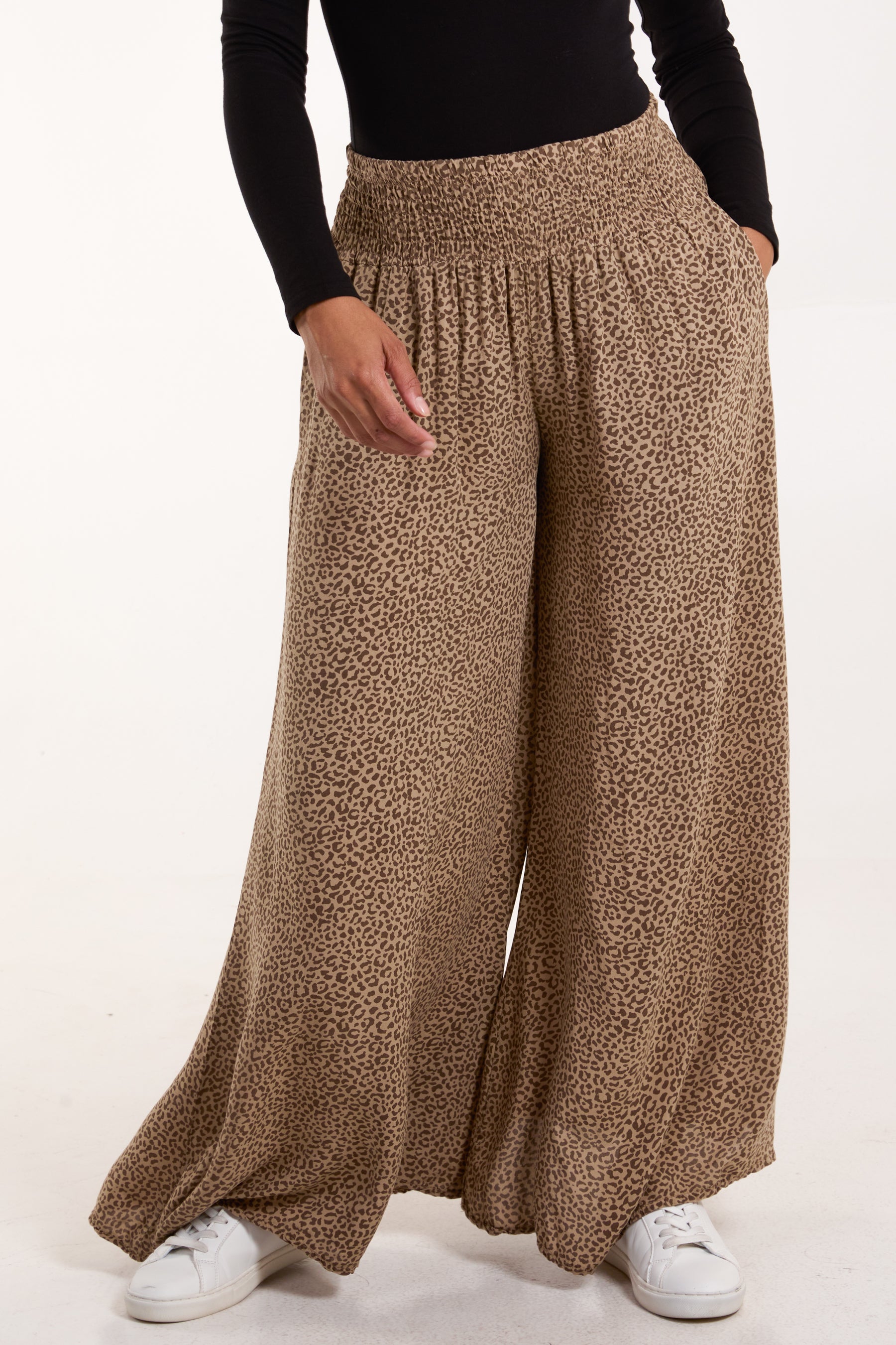 Elasticated Waist Leopard Wide Leg Trouser