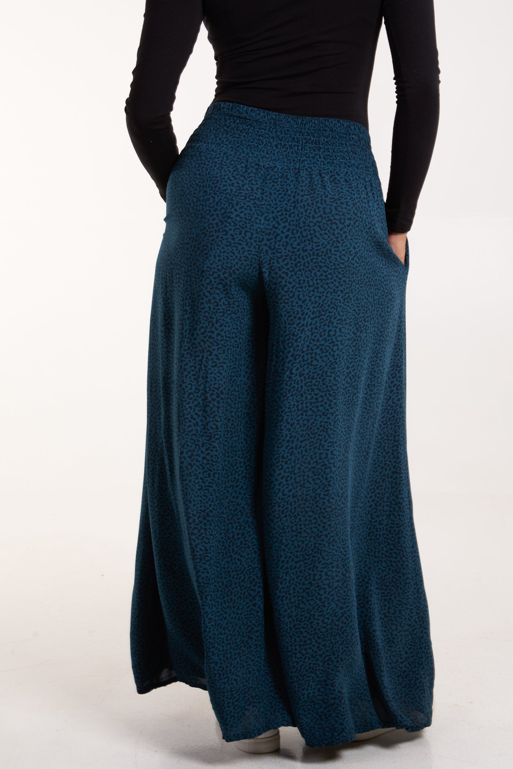 Elasticated Waist Leopard Wide Leg Trouser