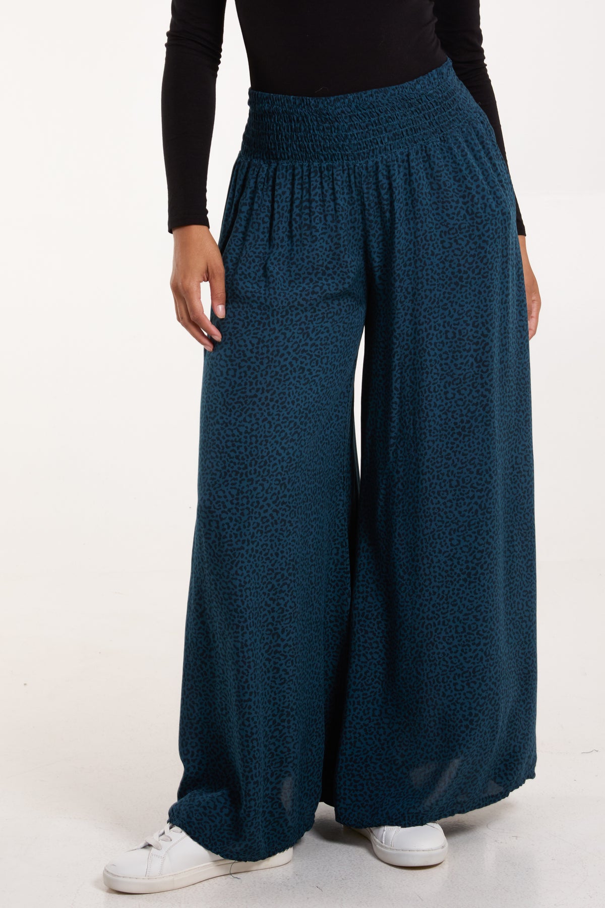 Elasticated Waist Leopard Wide Leg Trouser