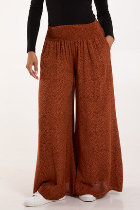 Elasticated Waist Leopard Wide Leg Trouser