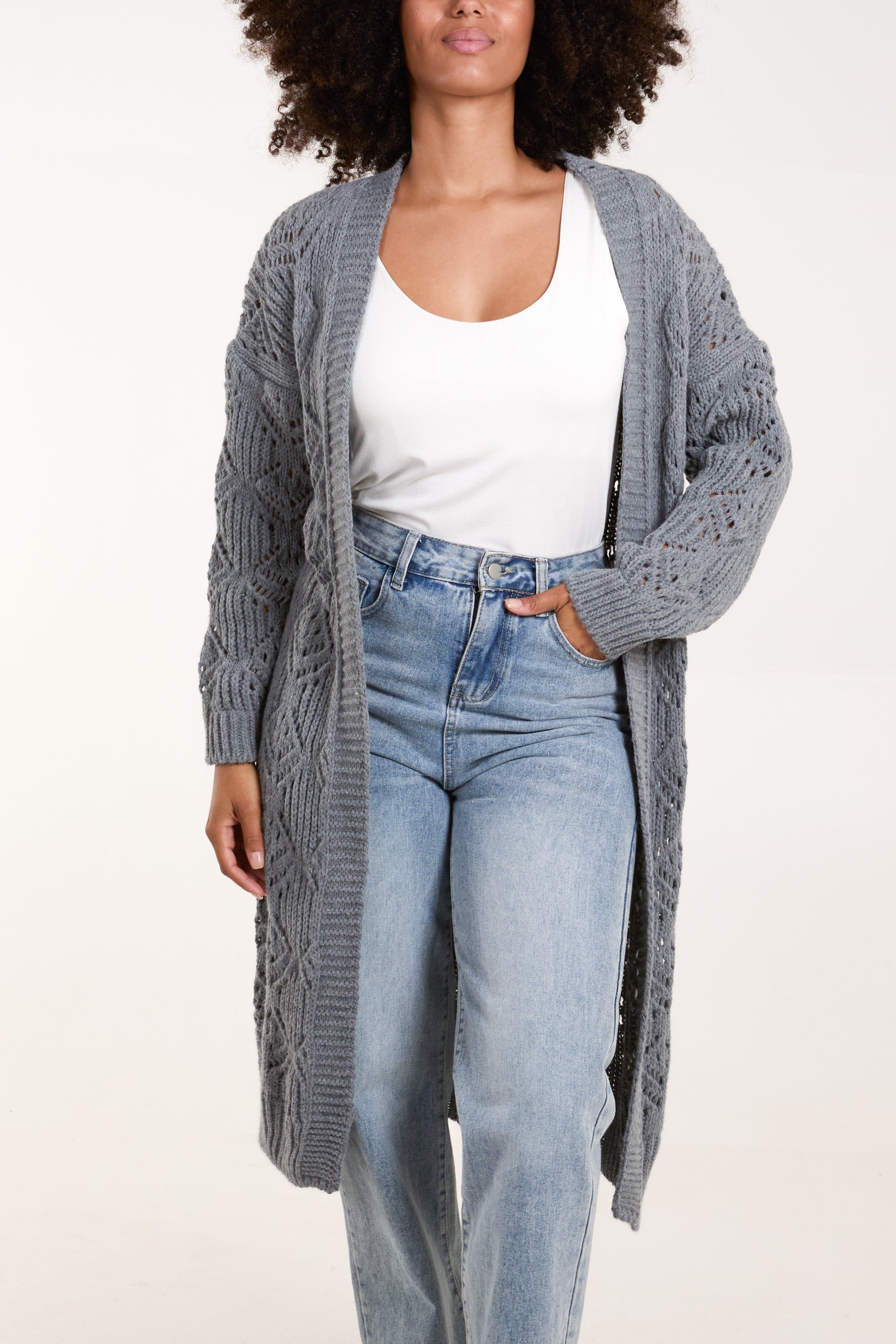 Crochet Knit Longline Cardigan