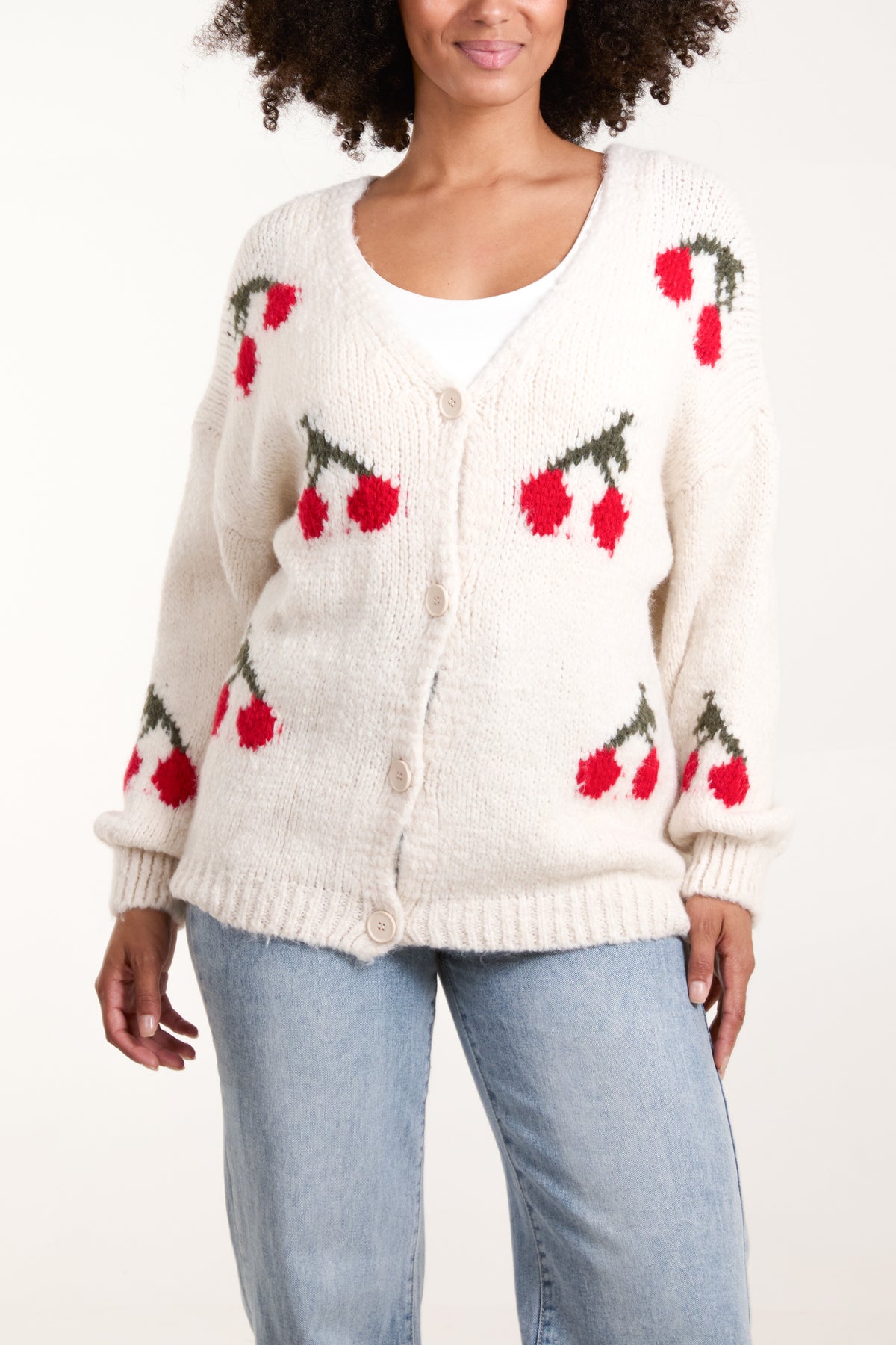 Cherry Print Button Front Cardigan