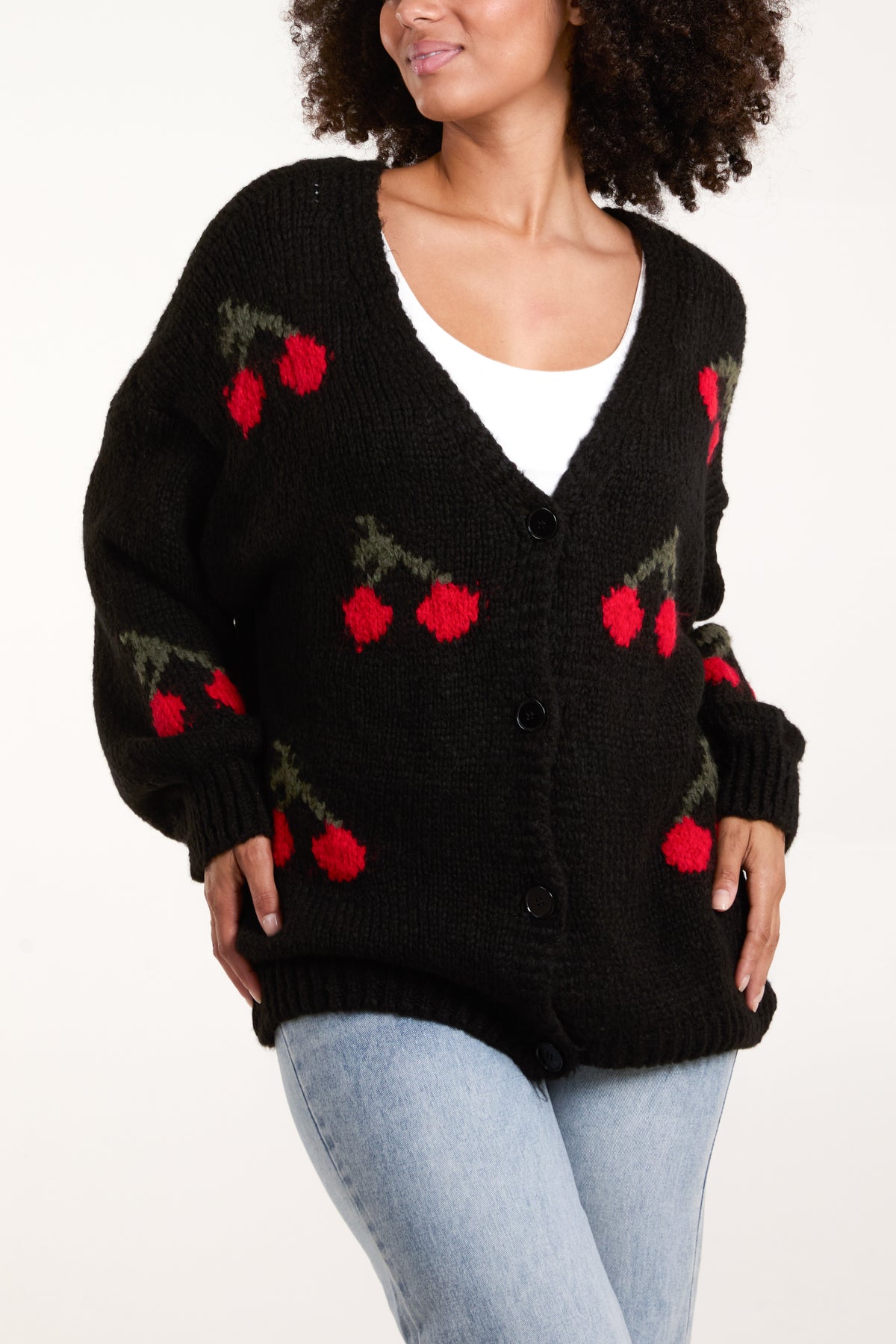 Cherry Print Button Front Cardigan