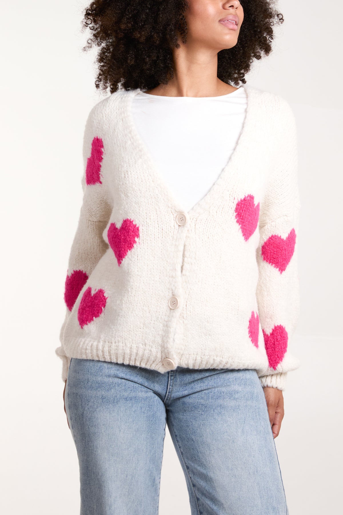 Heart Print Button Front Cardigan