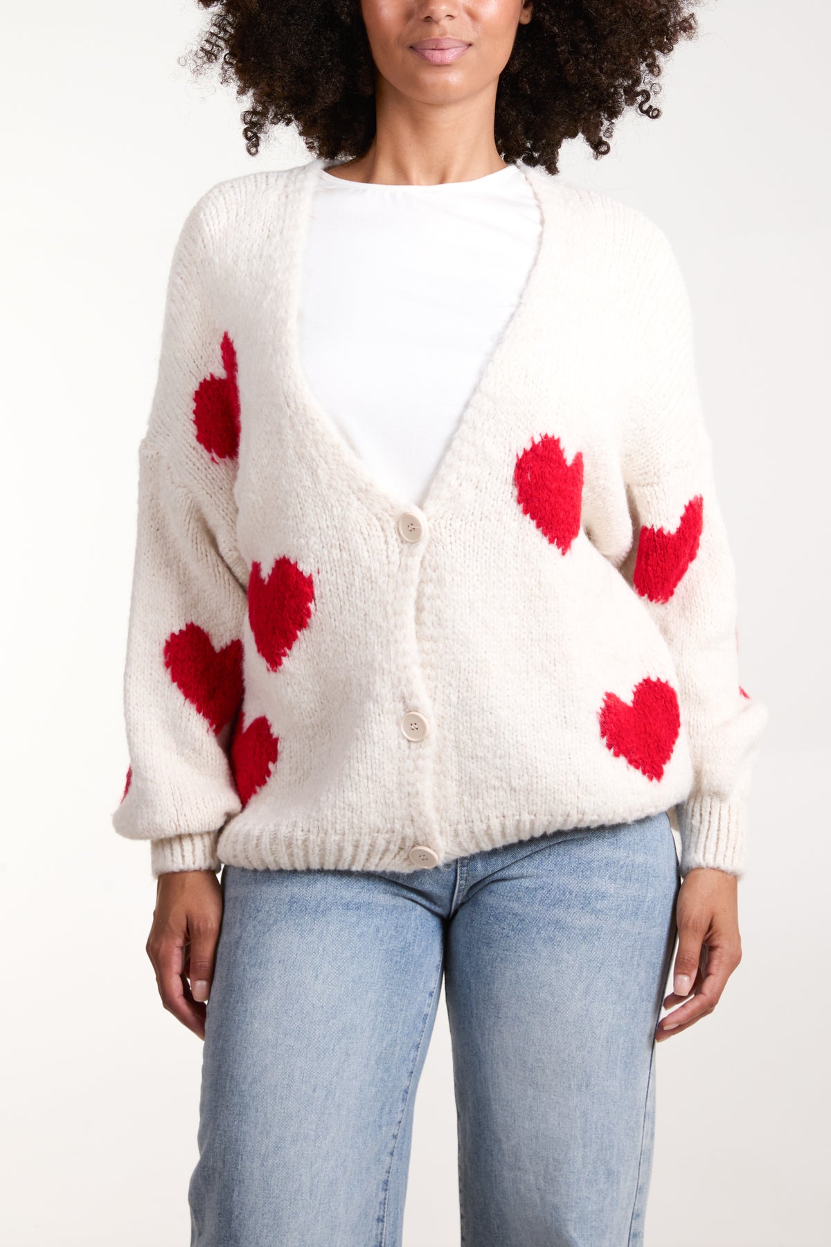 Heart Print Button Front Cardigan