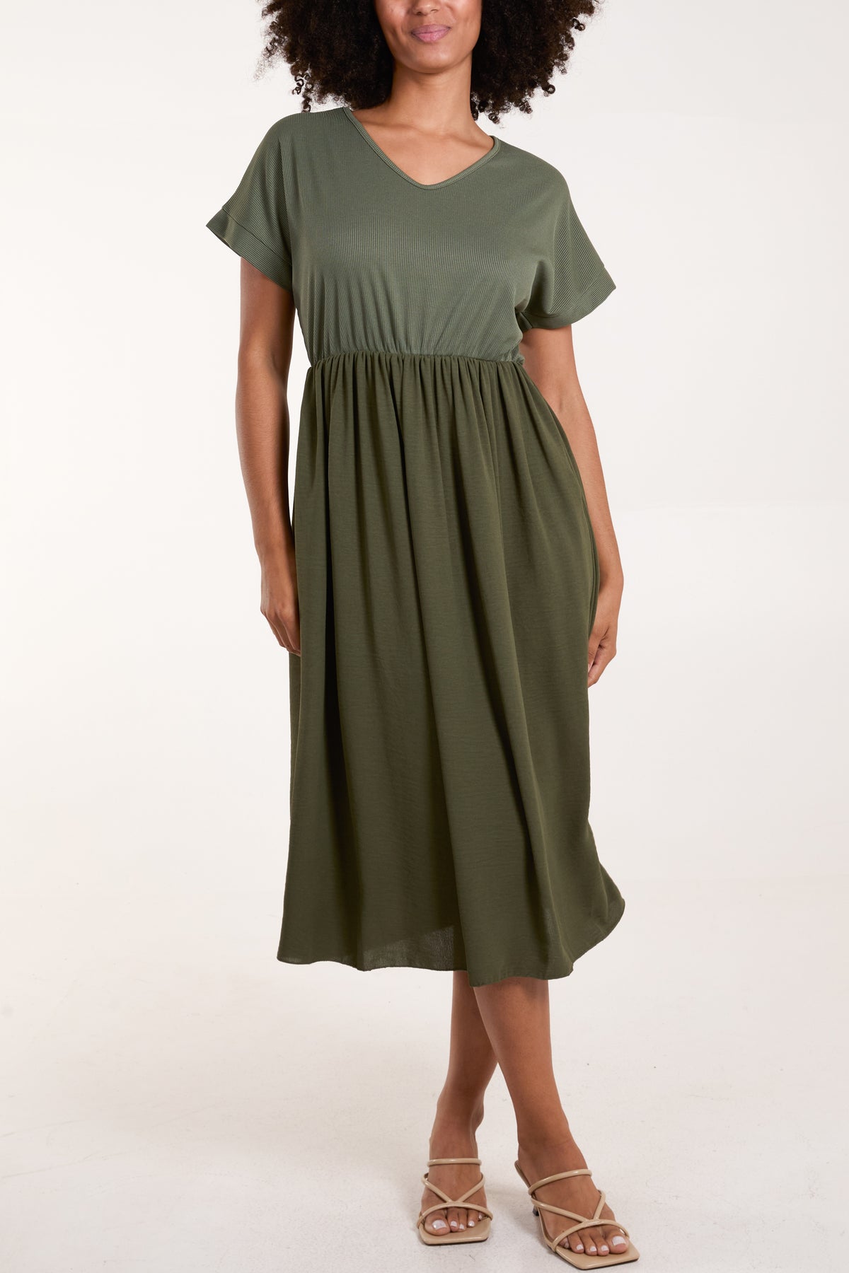 Elasticated Waist V-Neck Pocket Dress