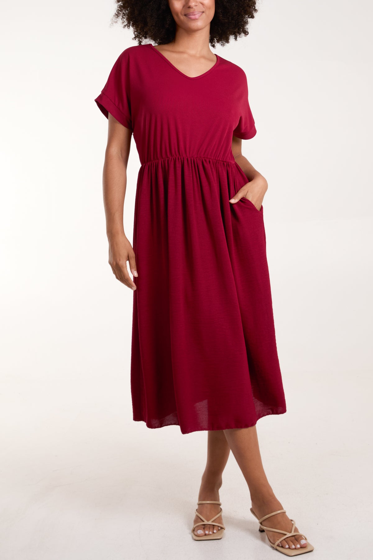 Elasticated Waist V-Neck Pocket Dress