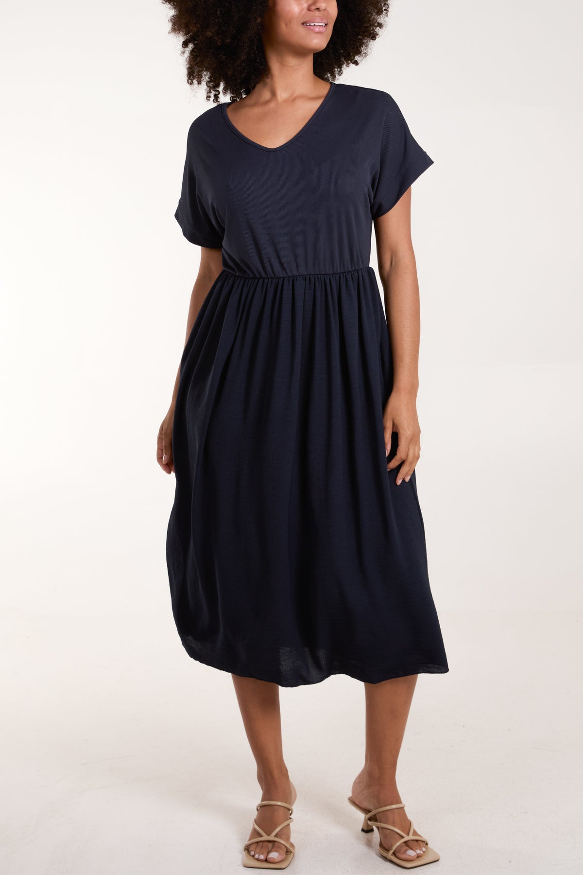 Elasticated Waist V-Neck Pocket Dress