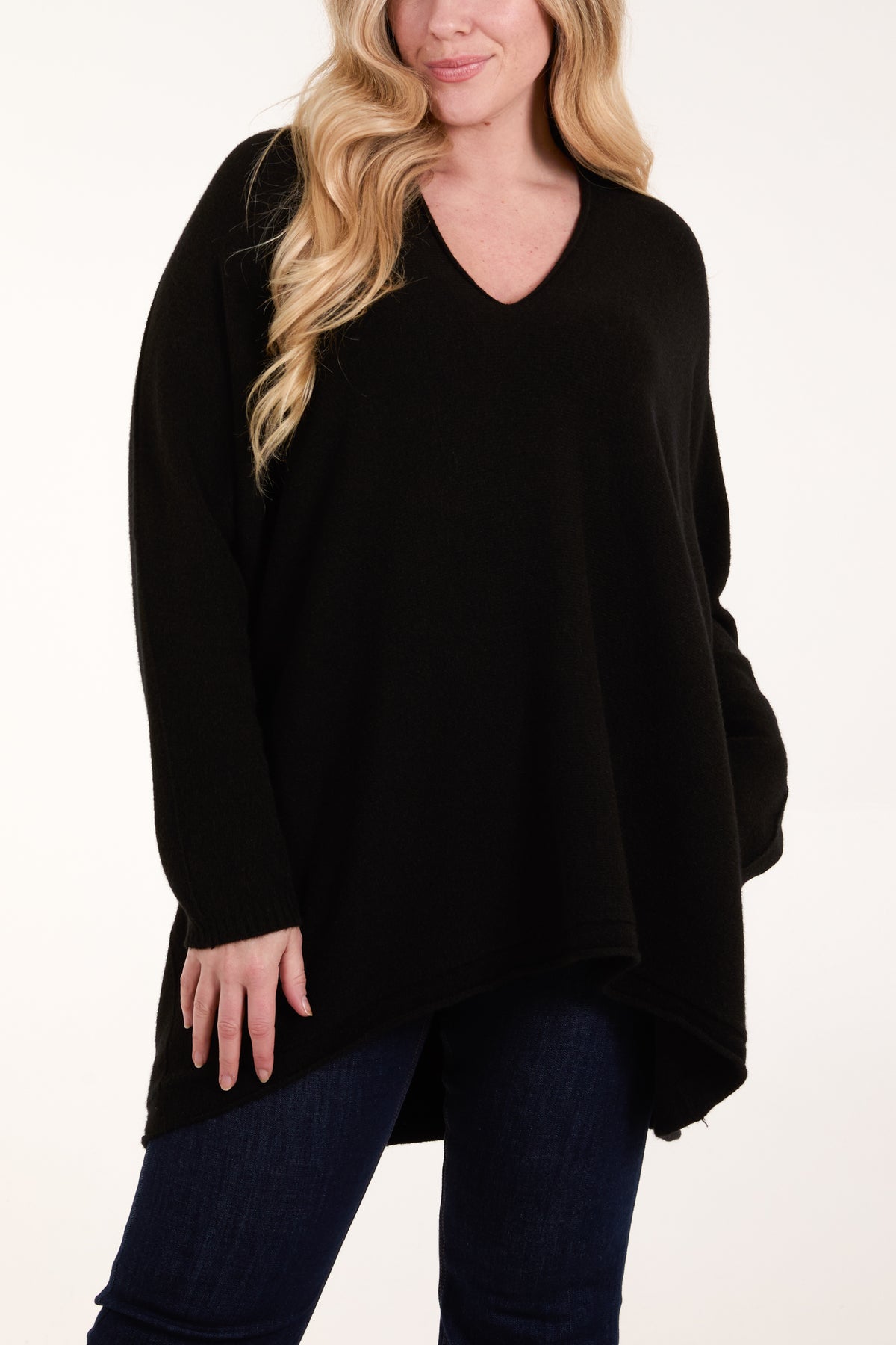 Oversized V-Neck Fine Knit Jumper