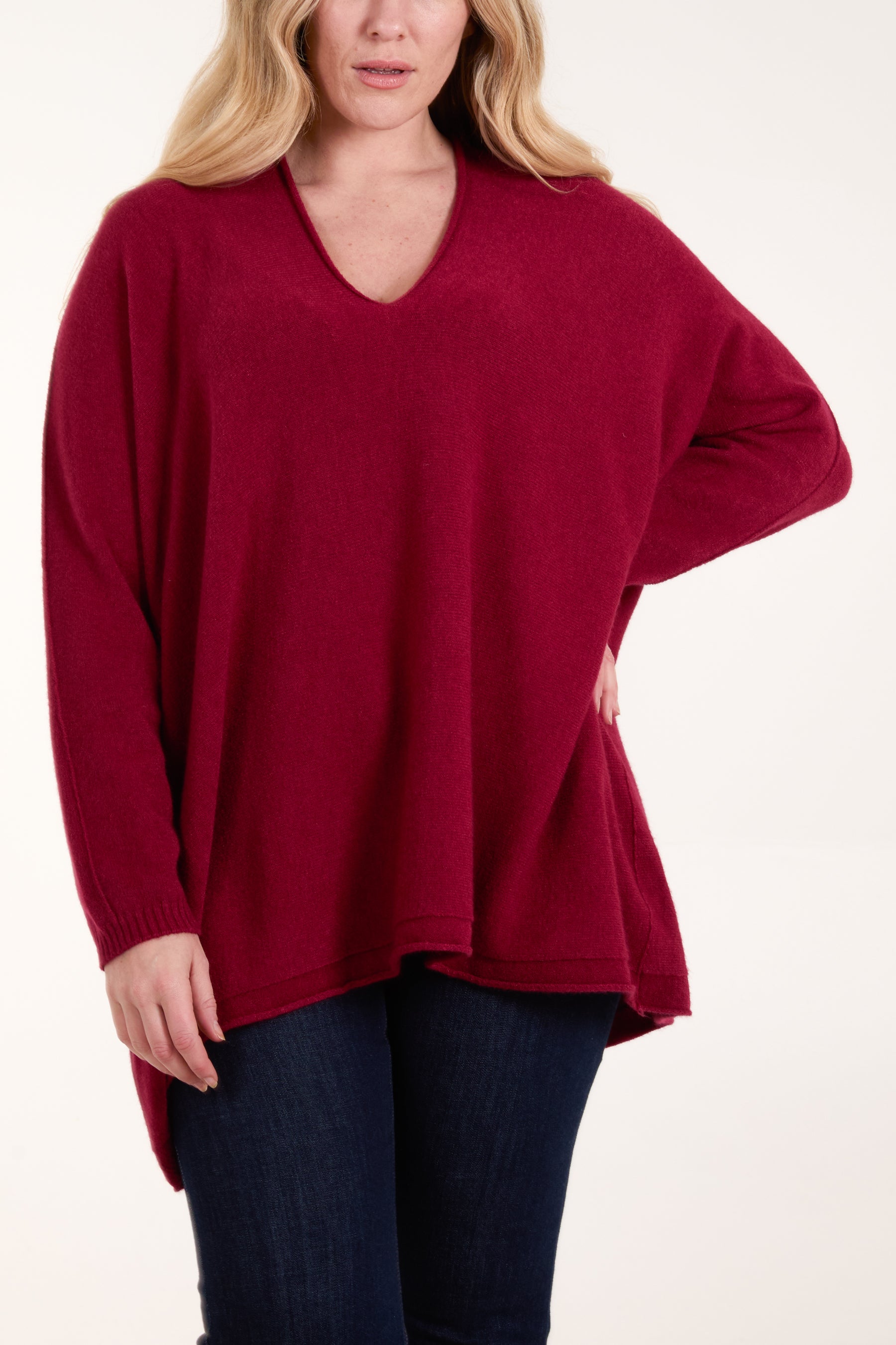 Oversized V-Neck Fine Knit Jumper