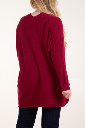 Oversized V-Neck Fine Knit Jumper